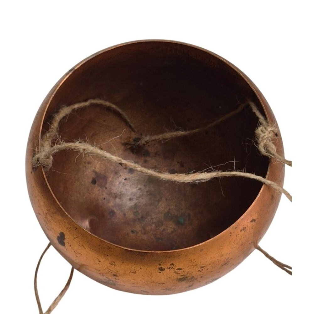 Vintage Copper Hanging Planter Rustic Farmhouse Decor Artisan Crafted Patina Bow - Picture 3 of 7